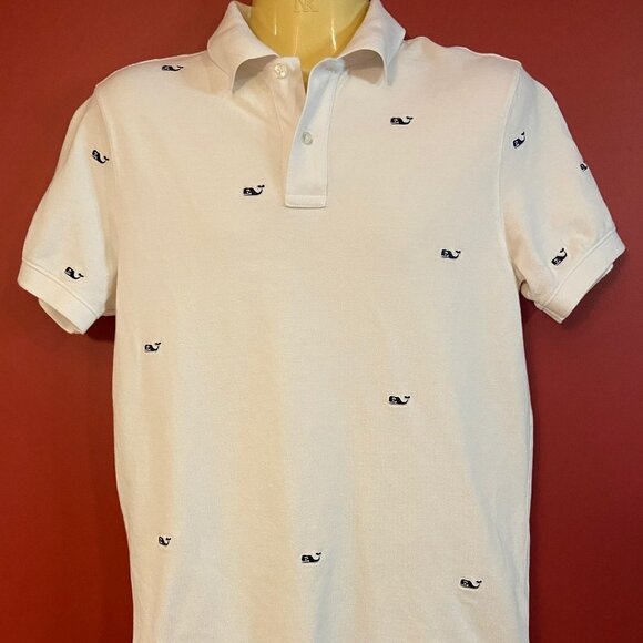 Vineyard Vines Men's All Over Whale White Pique Polo - Size XS - Picture 1 of 4